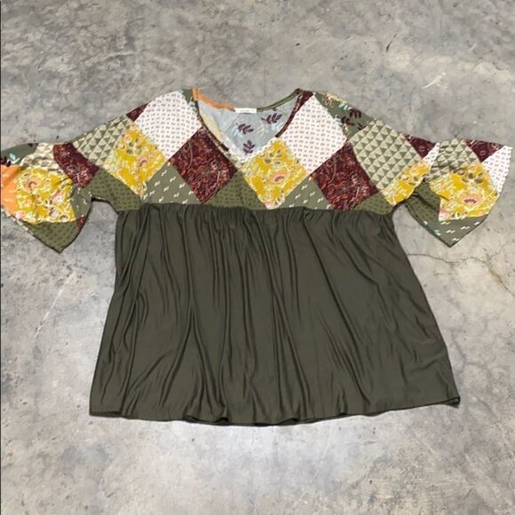 E. Luna 3/4 Sleeve Olive Baby Doll Tunic - Picture 5 of 6